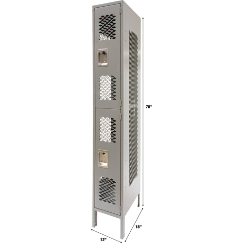 Casiers ventil&eacute;s, 2 niveaux, 12" x 18" x 78", Acier, Gris, D&eacute;mont&eacute;, Perfor&eacute; Brunswick Fyr & Safety