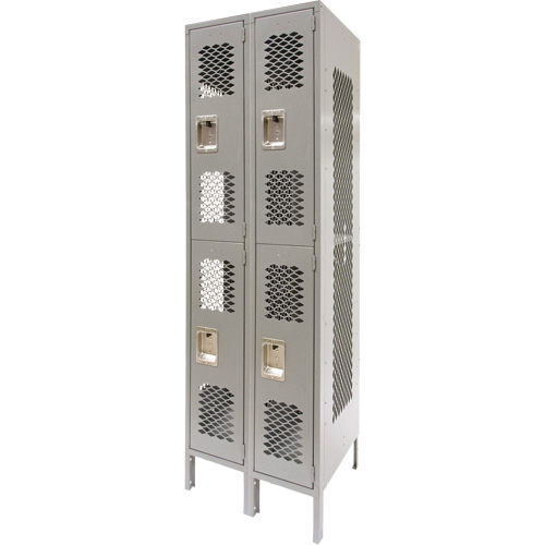 Vented Lockers, 2 -tier, Bank of 2, 24" x 18" x 78", Steel, Grey, Knocked Down, Perforated Brunswick Fyr & Safety