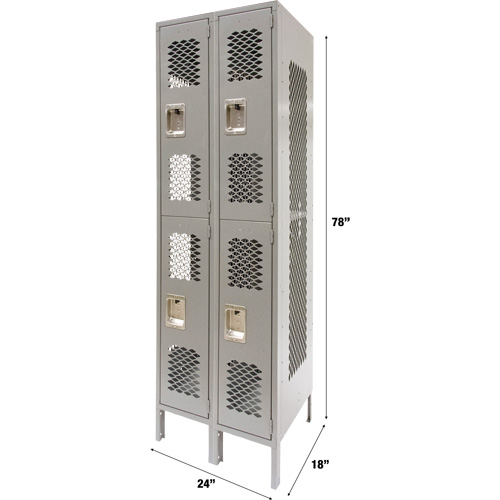 Vented Lockers, 2 -tier, Bank of 2, 24" x 18" x 78", Steel, Grey, Knocked Down, Perforated Brunswick Fyr & Safety