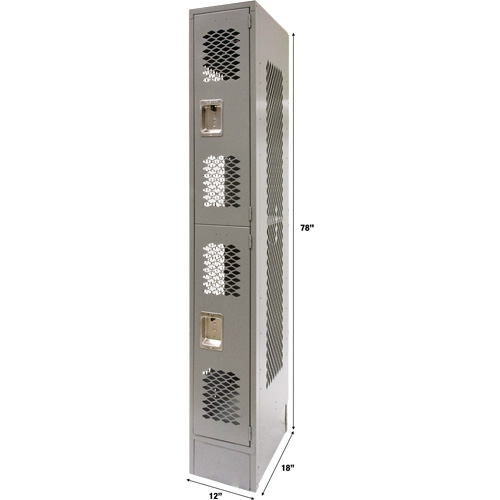 Vented Lockers, 2 -tier, 12" x 18" x 78", Steel, Grey, Knocked Down, Perforated Brunswick Fyr & Safety