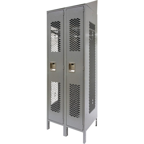 Vented Lockers, Bank of 2, 24" x 18" x 88", Steel, Grey, Knocked Down, Perforated Brunswick Fyr & Safety