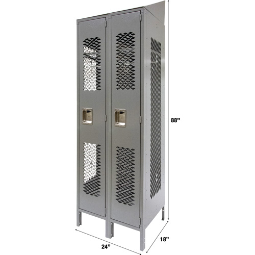 Vented Lockers, Bank of 2, 24" x 18" x 88", Steel, Grey, Knocked Down, Perforated Brunswick Fyr & Safety