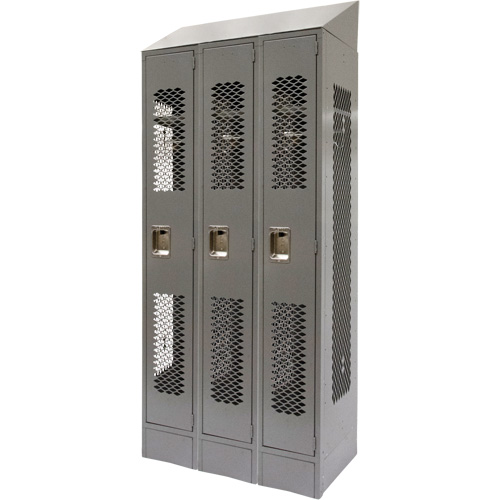 Vented Lockers, Bank of 3, 36 x 18" x 88", Steel, Grey, Knocked Down, Perforated Brunswick Fyr & Safety