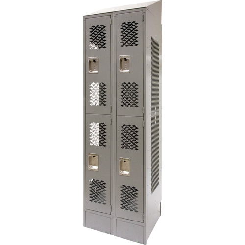 Vented Lockers, 2 -tier, Bank of 2, 24" x 18" x 88", Steel, Grey, Knocked Down, Perforated Brunswick Fyr & Safety
