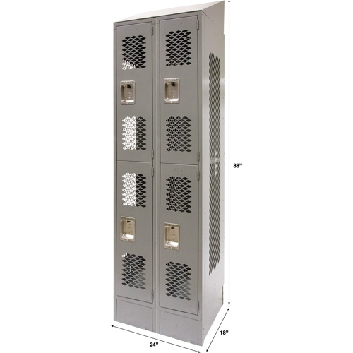 Vented Lockers, 2 -tier, Bank of 2, 24" x 18" x 88", Steel, Grey, Knocked Down, Perforated Brunswick Fyr & Safety