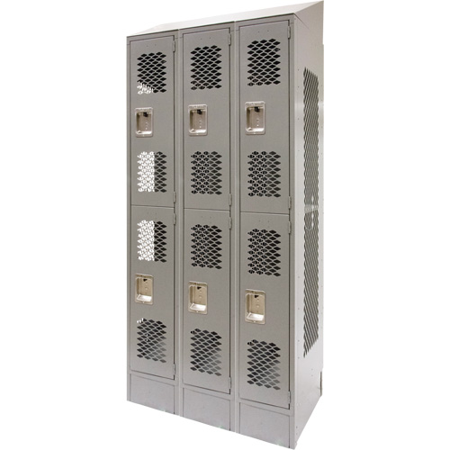 Vented Lockers, 2 -tier, Bank of 3, 36 x 18" x 88", Steel, Grey, Knocked Down, Perforated Brunswick Fyr & Safety