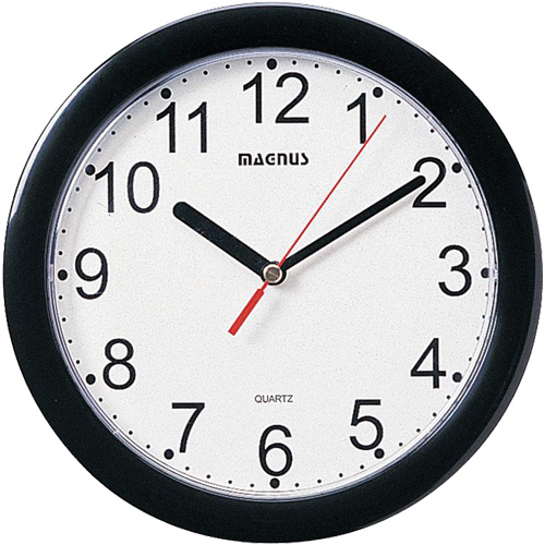 Round Clock, Analog, Battery Operated, 8" dia., Black Brunswick Fyr & Safety