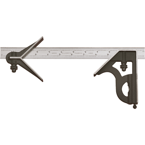 Combination Squares with Square Head & Centre Head - No. 11HC Series with Cast Iron Heads, 18" L, 1/100" Graduations, Steel, Satin Brunswick Fyr & Safety