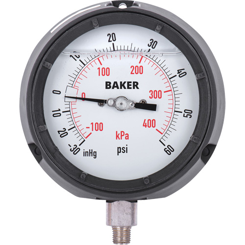 Pressure Gauge, 4-1/2" , 30"-0-60 psi, Bottom Mount, Liquid Filled Analogue Brunswick Fyr & Safety