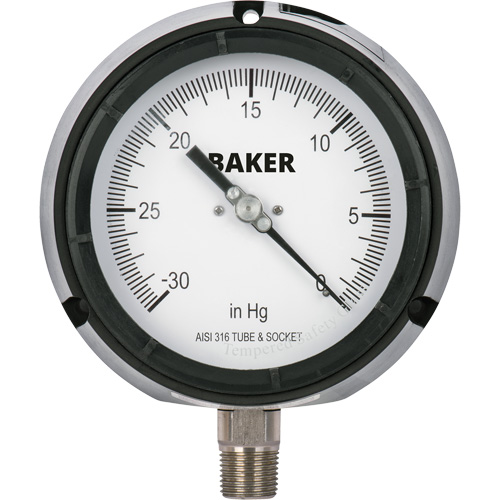 Manom&egrave;tre,  4-1/2", 30" 0 Hg Vac, Fixation inf&eacute;rieure, Analogique rempli de liquide Brunswick Fyr & Safety