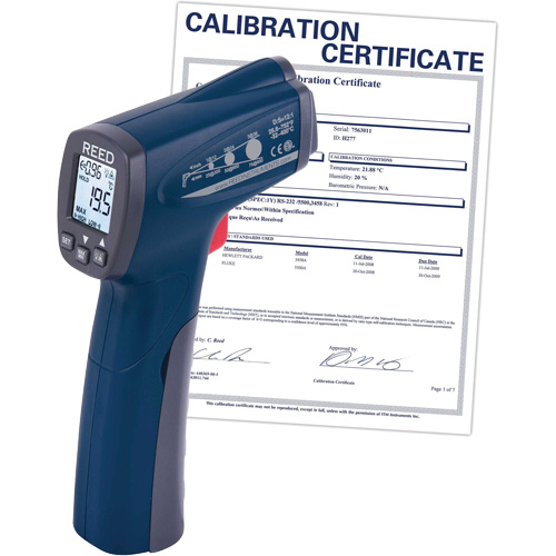 Infrared Thermometer with Calibration Certificate, -25.6°- 752° F ( -32° - 400° C ), 12:1, Adjustable Emmissivity Brunswick Fyr & Safety