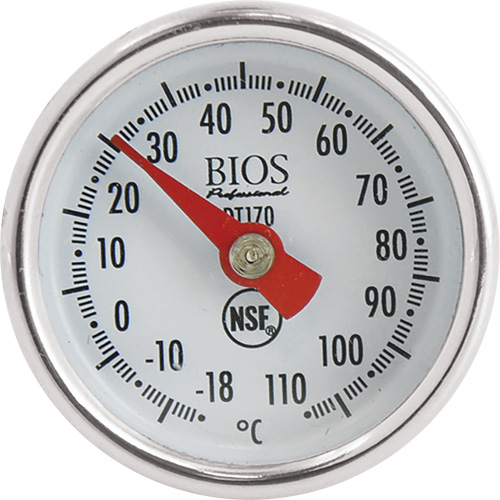 Thermom&egrave;tre &agrave; cadran 1 po/2,5 cm °C seulement avec manchon d'&eacute;talonnage, Contact, Analogique, 0,4-230°F (-18-110°C) Brunswick Fyr & Safety