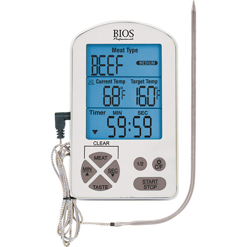 Thermom&egrave;tre &agrave; viande haute de gamme et minuterie, Contact, Num&eacute;rique, -4-122°F ( -20-50°C) Brunswick Fyr & Safety