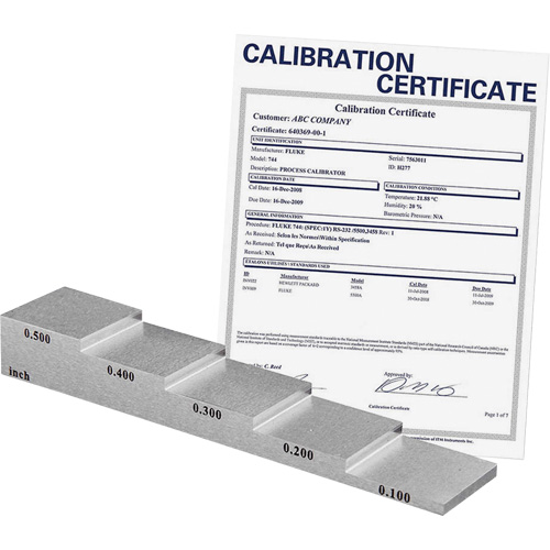Bloc d'&eacute;talonnage de 5 &eacute;paisseurs avec certificat de calibration Brunswick Fyr & Safety
