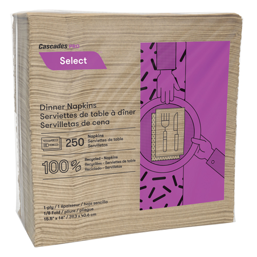 Pro Select 1/8 Fold Dinner Napkins, 1 Ply, 15.5" x 16" Brunswick Fyr & Safety
