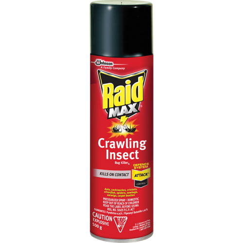 Raid&reg; Max&reg; Crawling Insect Bug Killer, 500 g, Aerosol Can, Solvent Base Brunswick Fyr & Safety