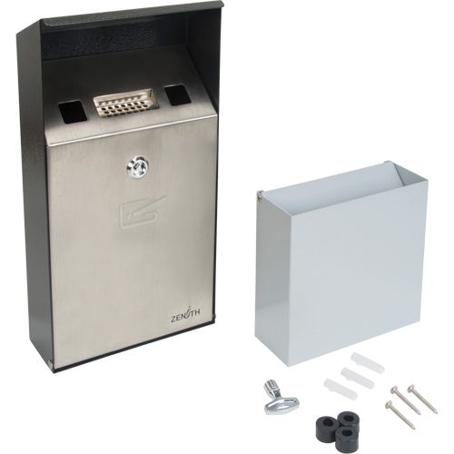 Cendrier, Montage mural, Acier inoxydable, Capacit&eacute; 1 Litre, Hauteur 11-4/5" Brunswick Fyr & Safety