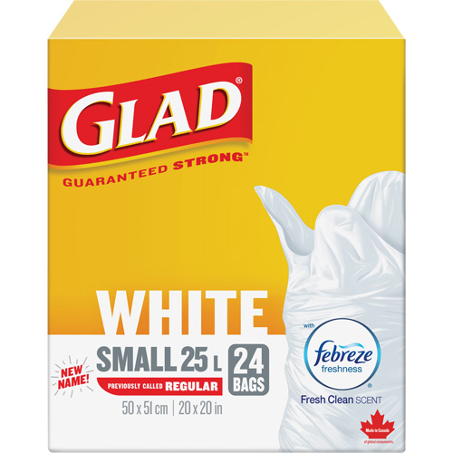 Petits sacs &agrave; ordures 25 L avec Febreze, R&eacute;gulier, 20" la x 20" lo, Blanc Brunswick Fyr & Safety