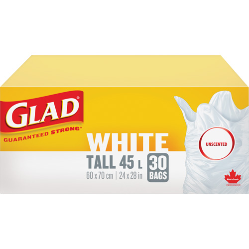 Tall 45L Unscented Garbage Bags, Regular, 24" W x 28" L, White Brunswick Fyr & Safety