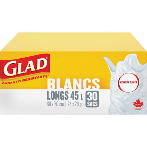 Tall 45L Unscented Garbage Bags, Regular, 24" W x 28" L, White Brunswick Fyr & Safety