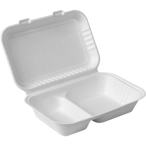 Contenants &agrave; charni&egrave;re pour nourriture compostable avec compartiments, Bagasse, Rectangulaire Brunswick Fyr & Safety