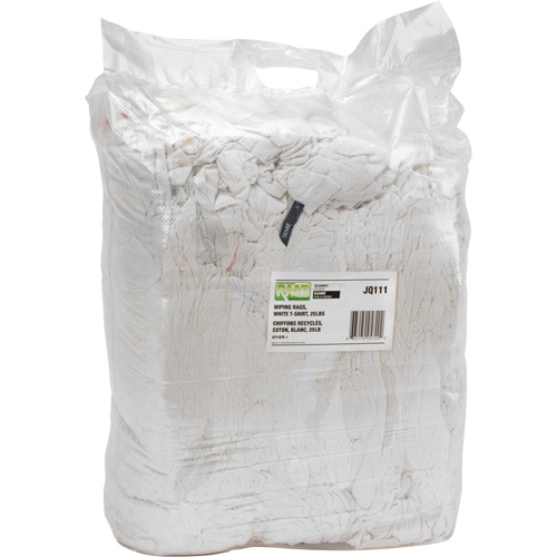 Recycled Material Wiping Rags, Cotton, White, 25 lbs. Brunswick Fyr & Safety