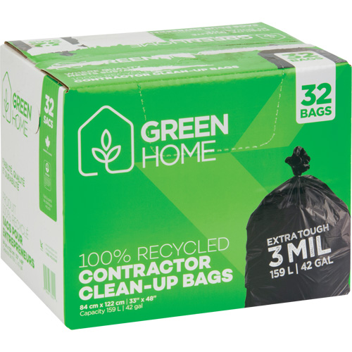 Green Home Garbage Bags, Strong, 33" W x 48" L, 3 mils, Black, 159 L (42 Gal.) Capacity Brunswick Fyr & Safety