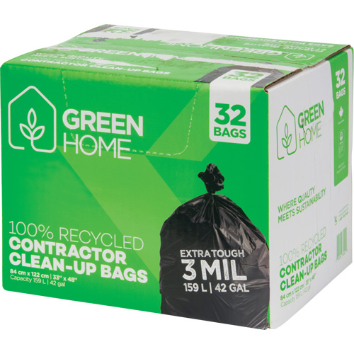 Green Home Garbage Bags, Strong, 33" W x 48" L, 3 mils, Black, 159 L (42 Gal.) Capacity Brunswick Fyr & Safety