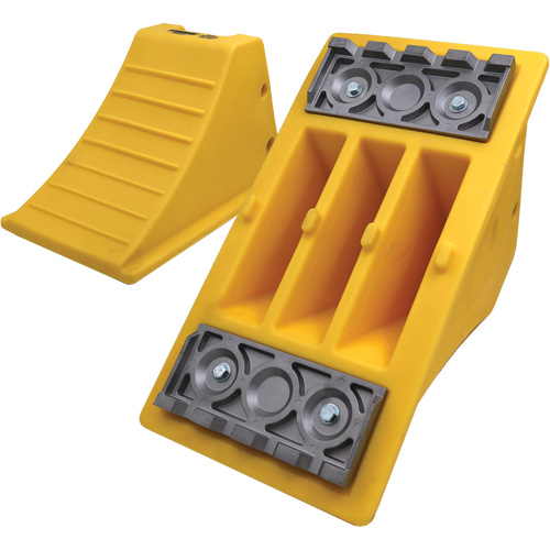 40 Ton Large Equipment Wheel Chock with Aluminum Cleats, Urethane, Yellow Brunswick Fyr & Safety