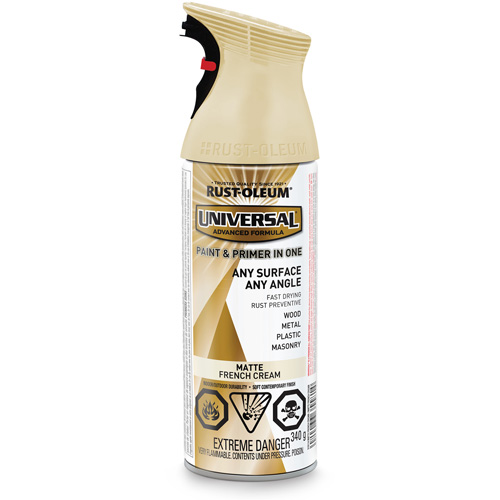 Peinture-&eacute;mail et couche de fond Universal, Blanc cr&egrave;me française, Mat, Canette a&eacute;rosol Brunswick Fyr & Safety