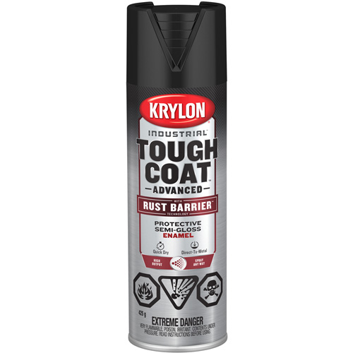 Peinture Tough Coat avec technologie Rust Barrier, Noir, Semi-brillant, 425 g, Canette a&eacute;rosol Brunswick Fyr & Safety