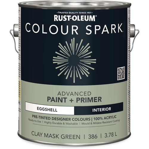 Colour Spark Interior Pre-Tinted Paint + Primer Wall Paint, Clay Mask Green, Eggshell, 3.78 L, Gallon Brunswick Fyr & Safety