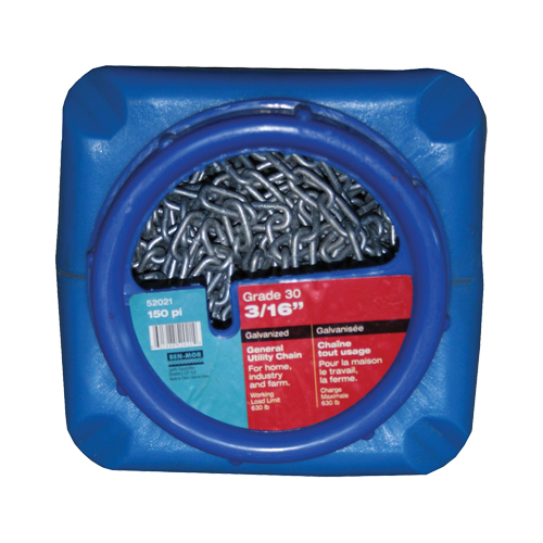 Chaînes galvanis&eacute;es par immersion &agrave; chaud, Acier au carbone, 3/16" x 150' (45,7 m) l, Calibre 30, Charge d'utilisation 630 lb (0,315 tonnes) Brunswick Fyr & Safety