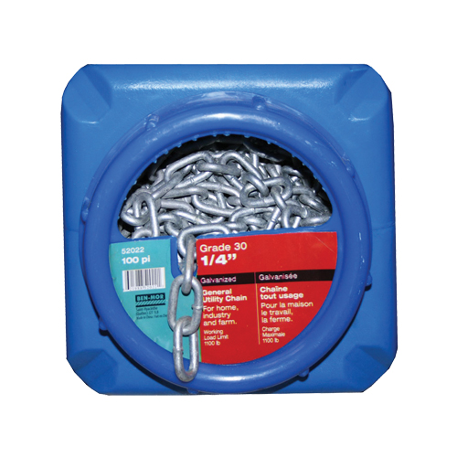 Chaînes galvanis&eacute;es par immersion &agrave; chaud, Acier au carbone, 1/4" x 100' (30,4 m) l, Calibre 30, Charge d'utilisation 1100 lb (0,55 tonne) Brunswick Fyr & Safety