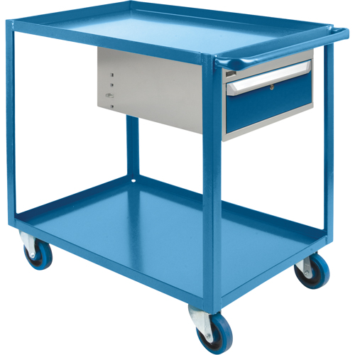 Heavy Duty Shelf Cart with Drawer, 1200 lbs. Capacity, Steel, 24" x W, 36" x H, 39" D, Rubber Wheels, All-Welded, 1 Drawers Brunswick Fyr & Safety