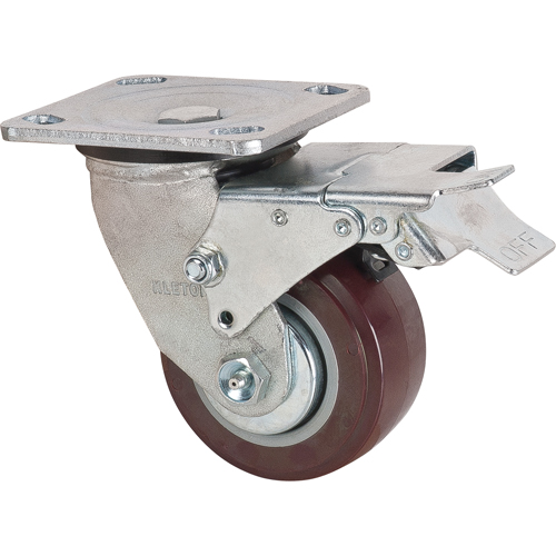 Caster, Swivel with Brake, 4" (101.6 mm), Polyurethane, 550 lbs. (249.5 kg.) Brunswick Fyr & Safety