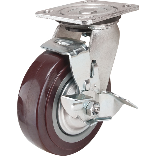 Roulette, Pivotant avec frein, 6" (152,4 mm), Polyur&eacute;thane, 850 lb (385 kg) Brunswick Fyr & Safety