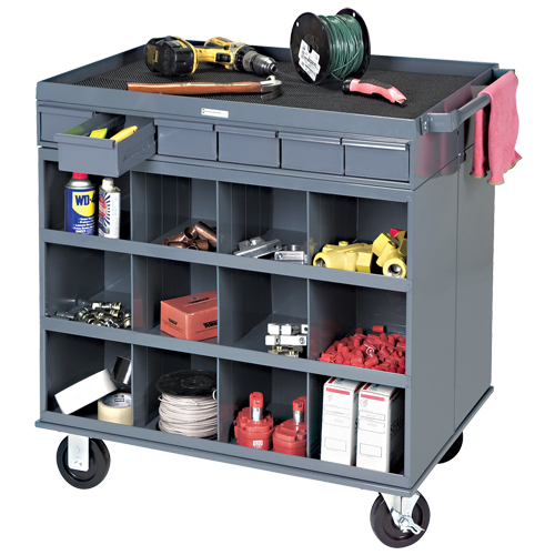 Poste de travail &agrave; deux c&ocirc;t&eacute;s mobile et robuste, 1200 lb Capacit&eacute;, Acier, 34" x la, 34" x ha, 24" p, Enti&egrave;rement soud&eacute;, 6 tirroirs Brunswick Fyr & Safety