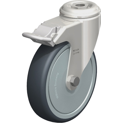 Roulette en &eacute;lastom&egrave;re thermoplastique acier inoxydable, Pivotant avec frein, Diam&egrave;tre 5" (127 mm), Capacit&eacute; 265 lb (120 kg) Brunswick Fyr & Safety