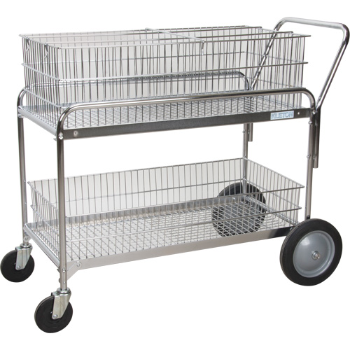Wire Mesh Office Mail Cart, 250 lbs. Capacity, Chrome, 23" D x 42" L x 38" H, Chrome Plated Brunswick Fyr & Safety