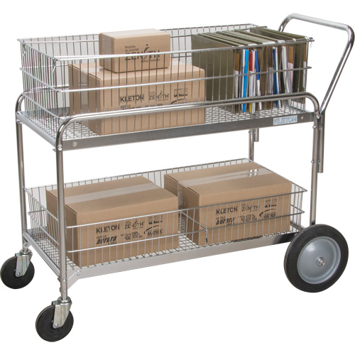 Wire Mesh Office Mail Cart, 250 lbs. Capacity, Chrome, 23" D x 42" L x 38" H, Chrome Plated Brunswick Fyr & Safety