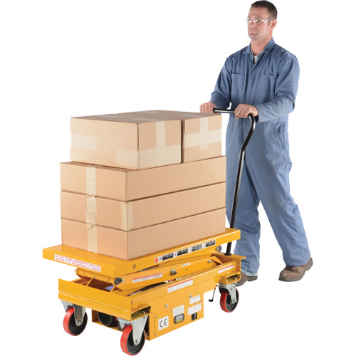 Chariot de levage hydraulique &agrave; ciseaux &agrave; batterie c. c., Acier, 39-3/4" lo x 20-1/2" la, Capacit&eacute; 1000 lb Brunswick Fyr & Safety