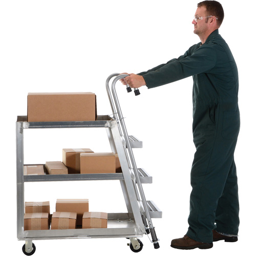 Chariot de pr&eacute;l&egrave;vement de stock, Aluminium, 21-7/8" la x 40" p, 3 tablettes, Capacit&eacute; 660 lb Brunswick Fyr & Safety