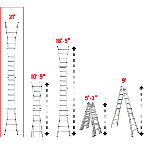 &eacute;chelle t&eacute;lescopique multifonction, Aluminium, 300 lb, CSA calibre 1A Brunswick Fyr & Safety
