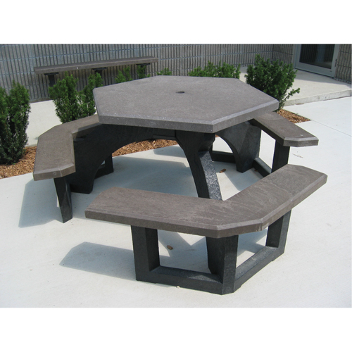 Recycled Plastic Hexagon Picnic Tables, 78" L x 78" W, Brown Brunswick Fyr & Safety