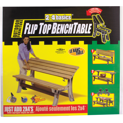 Basics&reg; Flip Top Park Bench / Table, Plastic, 96" L x 26" W x 34" H, Sand Brunswick Fyr & Safety