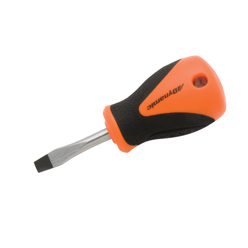 Stubby Slotted Screwdriver, 1/4" Tip, Round, 3-3/4" L, Cushion Grip Handle Brunswick Fyr & Safety