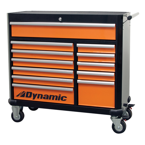 Roller Tool Cabinet, 12 Drawers, 42" W x 18" D x 41" H, Black/Orange Brunswick Fyr & Safety