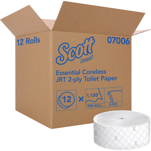 Scott&reg; Essential Toilet Paper, Jumbo/Coreless Roll, 2 Ply, 1150' Length, White Brunswick Fyr & Safety