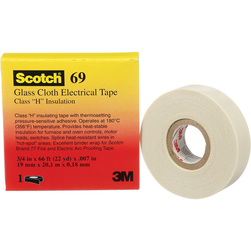 Scotch&reg; Glass Cloth Tape, 19 mm (3/4") W x 20 m (66') L, 7 mils, White Brunswick Fyr & Safety